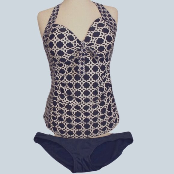Women's 2 Piece Swimsuit  Blue & White Size XLarge - Picture 1 of 6